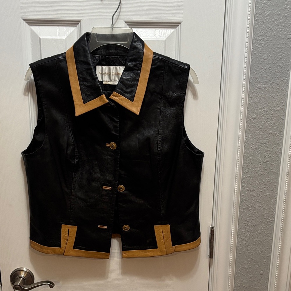 Black Leather Vest with Tan Trim